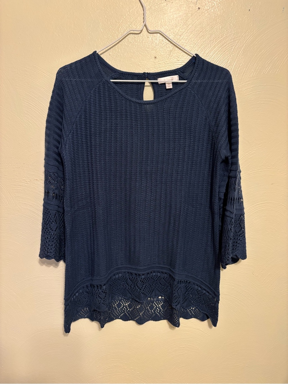 LC Lauren Conrad Blue Crochet Hem Knit Sweater Medium
